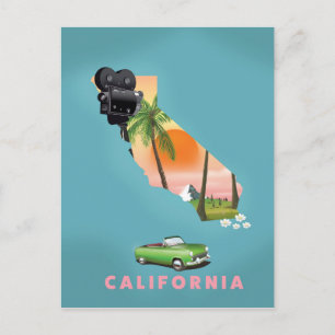 Kalifornien illustrierte Landkarte Poster Postkarte