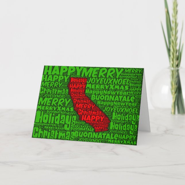 Kalifornien Karte Word Art Weihnachtskarte (Vorderseite)