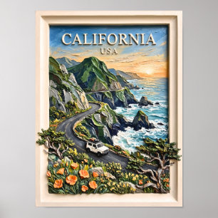 Kalifornien Küstenstraßen-Reise Vintage-Landschaft Poster