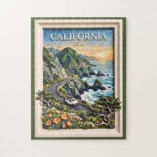 Kalifornien Küstenstraßen-Reise Vintage-Landschaft Puzzle