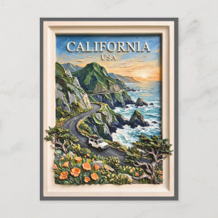 Kalifornien Küstenstraßen-Trip Vintage-Landschafts Postkarte