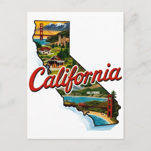 Kalifornien Landmarken Karte Illustration – Retro