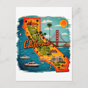 Kalifornien Landmarken Karte Illustration – Retro 