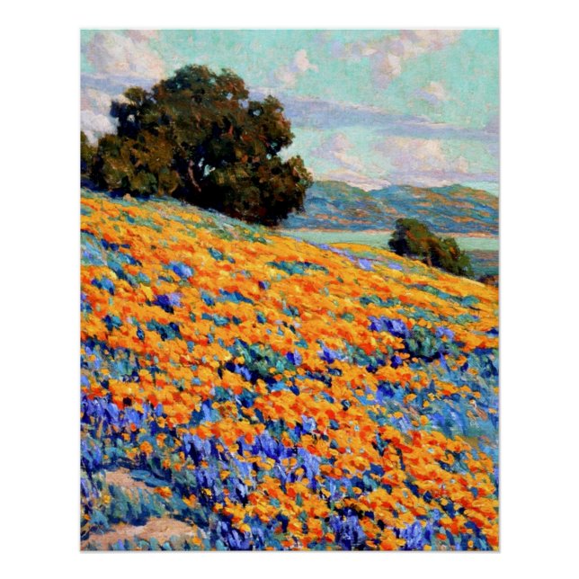Kalifornien Landschaft mit Pupien und Lupine Poster (Vorderseite)