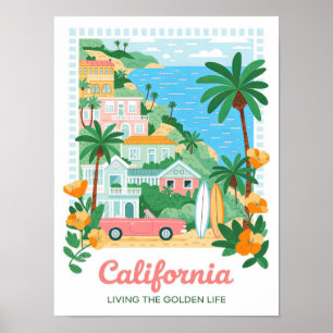 Kalifornien lebt das goldene Leben Sommer Reise Poster