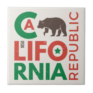 Kalifornien mit Grizzlybär-Logo Fliese