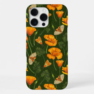 Kalifornien-Mohn und -Motten auf dunkelgrün iPhone 16 Pro Max Hülle