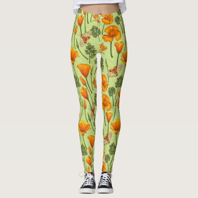 Kalifornien Mohn und Motten auf Honigtau Leggings (Vorderseite)