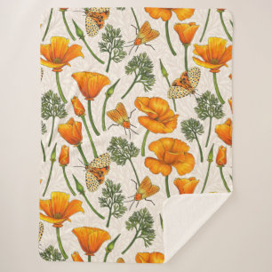 Kalifornien-Mohn und -Motten auf weiß 2 Sherpadecke
