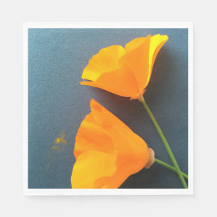 Kalifornien-Mohnblumen auf Blau Serviette