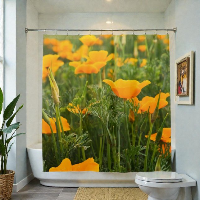 Kalifornien-Mohnblumen-Flecken-Fotografie Duschvorhang (Colorful California Poppy photograph shower curtain)