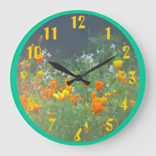 Kalifornien-Mohnblumen Große Wanduhr (Vorderseite)