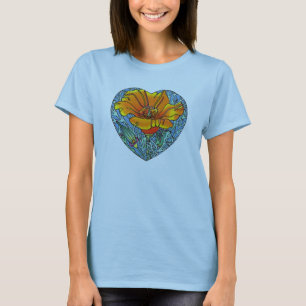 Kalifornien-Mohnblumen-Herz T-Shirt
