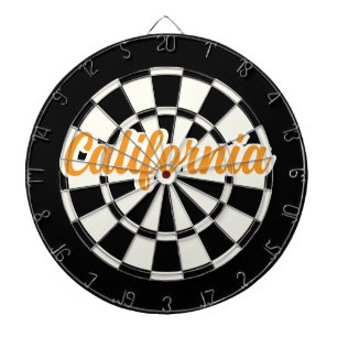 Kalifornien Orange Text Schwarz und Weiß Retro Dartscheibe