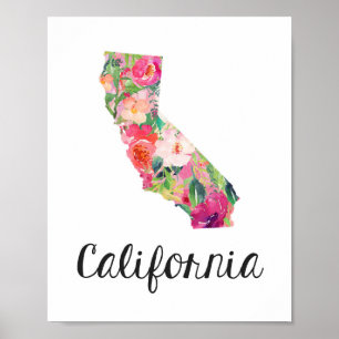 Kalifornien Print, Floral California Map Poster