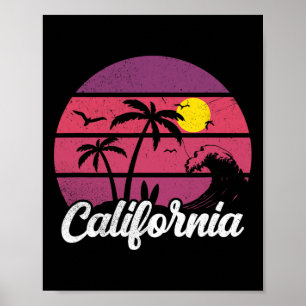 Kalifornien Retro Sonnenuntergang Welle Surfbrett Poster