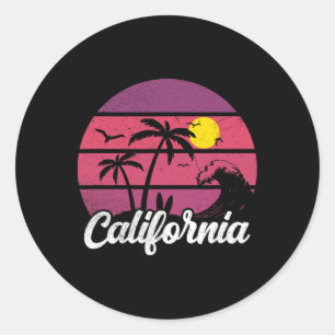 Kalifornien Retro Sonnenuntergang Welle Surfbrett Runder Aufkleber