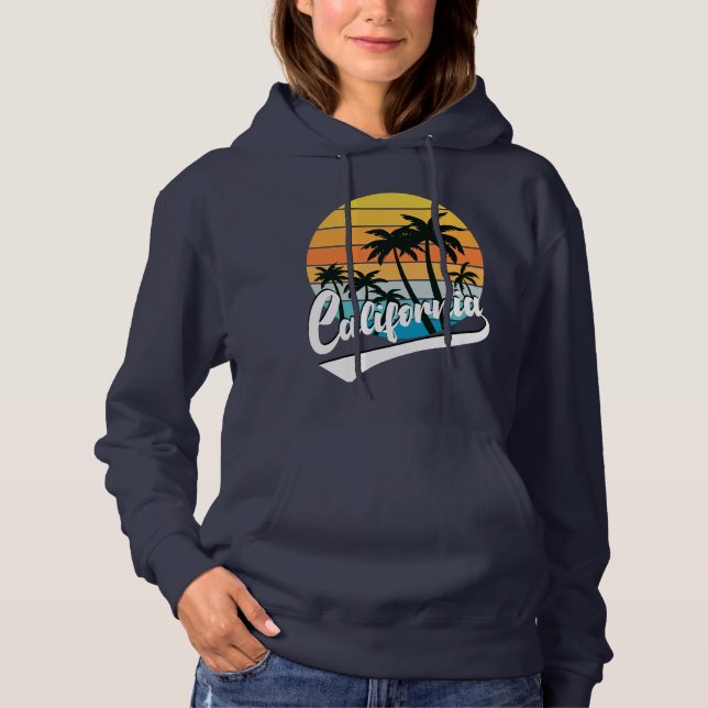 Kalifornien Retro Sunset Navy Women's Hoodie (Vorderseite)
