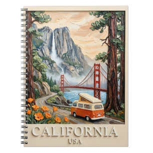 Kalifornien-Roadtrip Vintage-3D-Texturlandschaft Notizblock