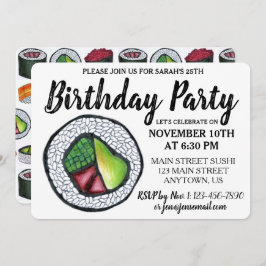 Kalifornien Roll Japanese Food Sushi Birthday Part Einladung