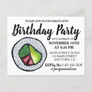 Kalifornien-Roll Japanese Food Sushi Geburtstagsfe Einladungspostkarte