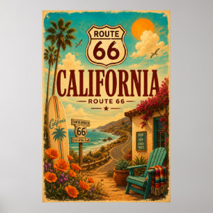 Kalifornien Route 66 Vintage Küstenstraßen Reise K Poster