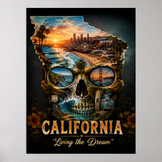 Kalifornien-Schädel-Kunstprint | State of Mind Poster
