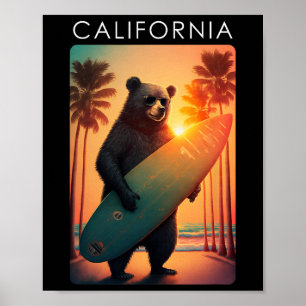 Kalifornien Shirt Cool Republik Bär Surfen Strand Poster