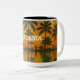 Kalifornien-Sonnenuntergang-Tasse – Tropische Stra Zweifarbige Tasse