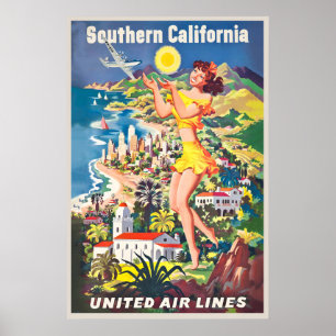 Kalifornien Süden Vintage-Reiseposter - Gerahmt Poster