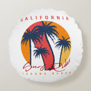 Kalifornien Surf Ride Laguna Beach Retro Palme Son Rundes Kissen