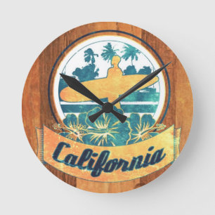 Kalifornien-Surfbrett Runde Wanduhr