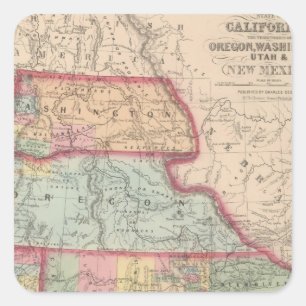 Kalifornien, Territorien von Oregon, Washington Quadratischer Aufkleber