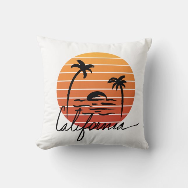 Kalifornien und Vintager Sonnenuntergang im Retro- Kissen (Vorderseite)