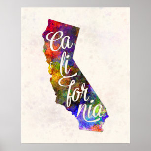 Kalifornien US State im Watercolor text cut out Poster