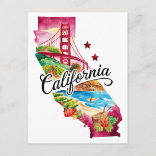 Kalifornien USA State Vintage Wasserfarbe Postkarte