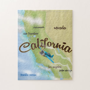 Kalifornien USA Vintage-Karte und Reiseposter Puzzle