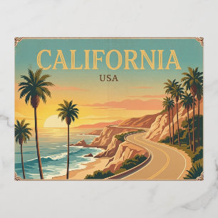 Kalifornien USA Vintage-Reisepostkarte Folien Feiertagspostkarte