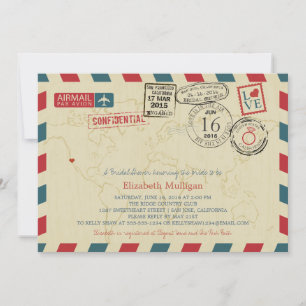 Kalifornien-Weltreisend-Luftpost-Brautparty Einladung