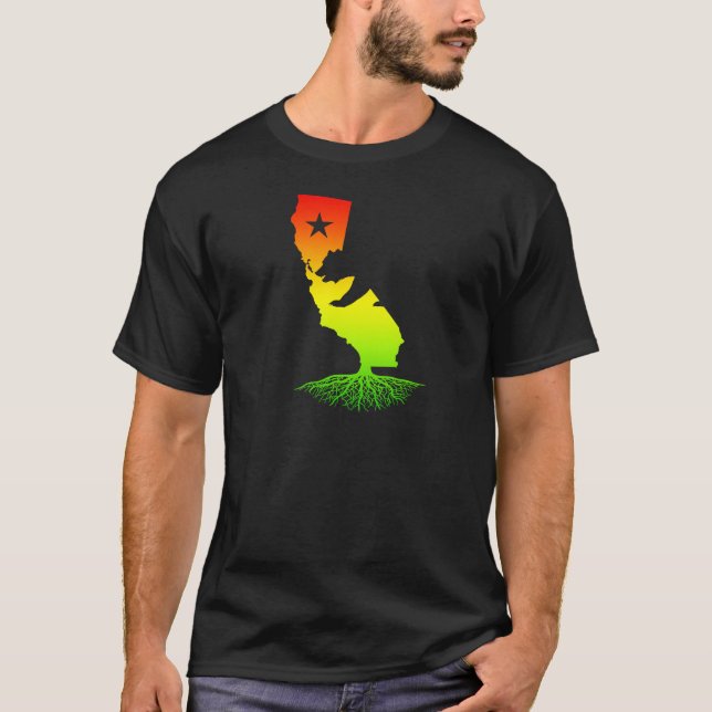 Kalifornien wurzelt (Rasta Surferfarben) T-Shirt (Vorderseite)