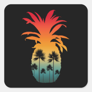 KALIFORNIER ANANAS SONNENUNTERGANG PALMEN QUADRATISCHER AUFKLEBER