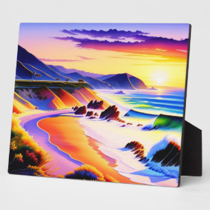 Kalifornische Küstenlinie Sonnenuntergang Aquarell Fotoplatte