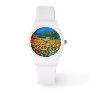 Kalifornische Mohnblumen und Popcorn-Wildblumen Armbanduhr