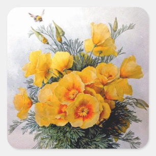 "Kalifornische Mohnblumen" von Paul de Longpre - A Quadratischer Aufkleber