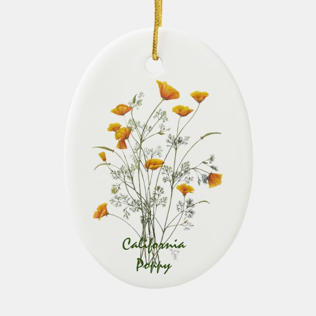 Kalifornische Mohnblütenfarbe in grün gelb Keramik Ornament (Vorne)