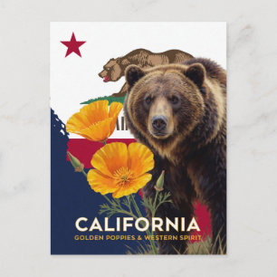Kalifornischer Bärenmohn und Orangen Staatssymbole Postkarte