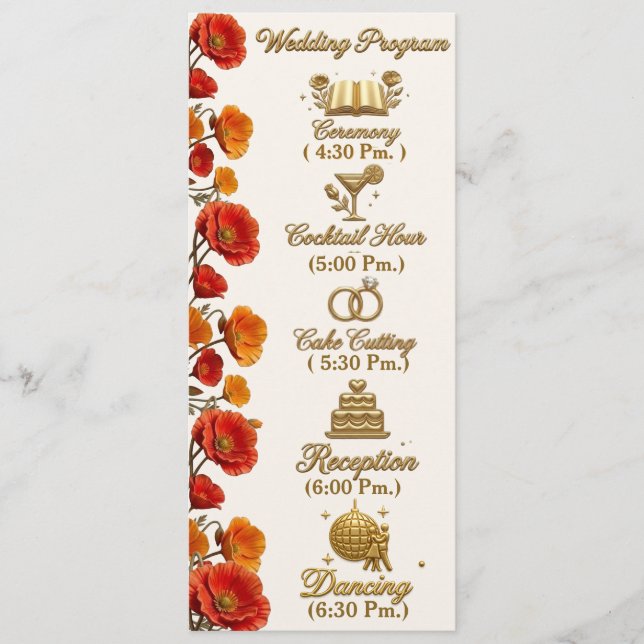 Kalifornischer Mohn Florales Hochzeitsprogramm Kar Programm (Vorderseite)