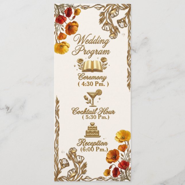 Kalifornischer Mohn Florales Hochzeitsprogramm Kar Programm (Vorderseite)
