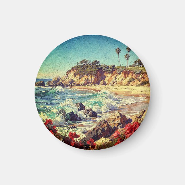 Kalifornischer Strand | Impressionistische Küstenk Magnet (Vorne)