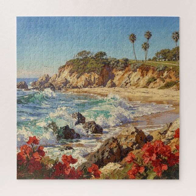 Kalifornischer Strand | Impressionistische Küstenk Puzzle (Vertikal)